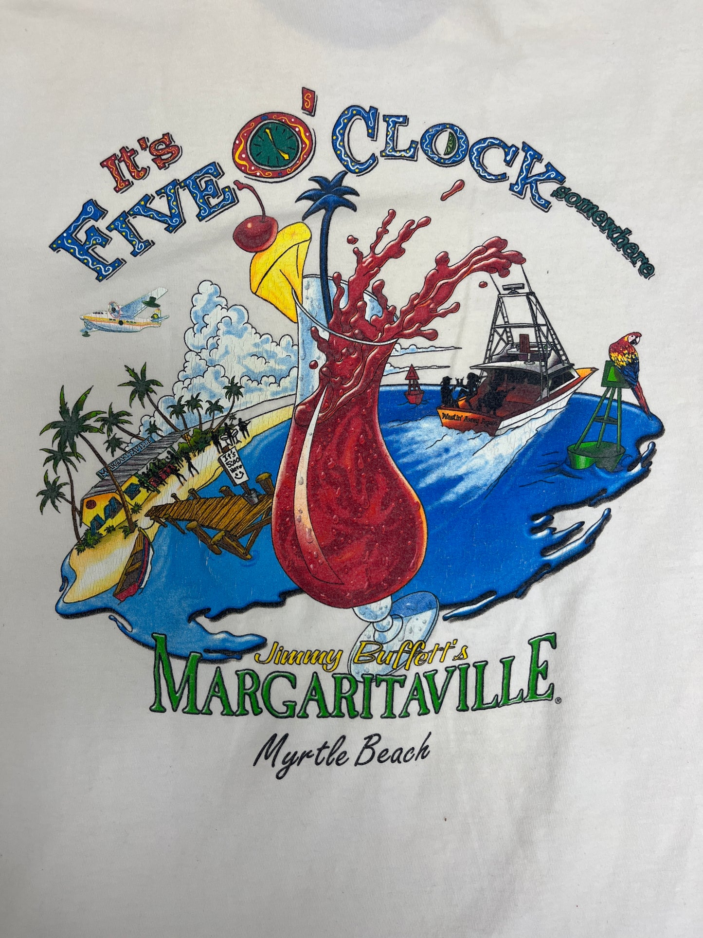 Jimmy Buffett's Margaritaville Myrtle Beach Graphic Tee | Size Medium | Vintage 2000s Promotional White T-Shirt |