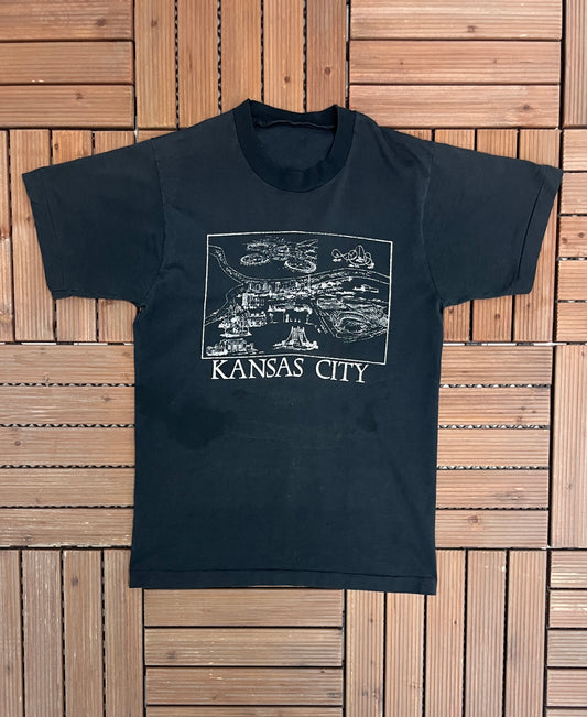 Kansas City Graphic Tee | Size Medium | Vintage 1990s Tourist Black T-Shirt |