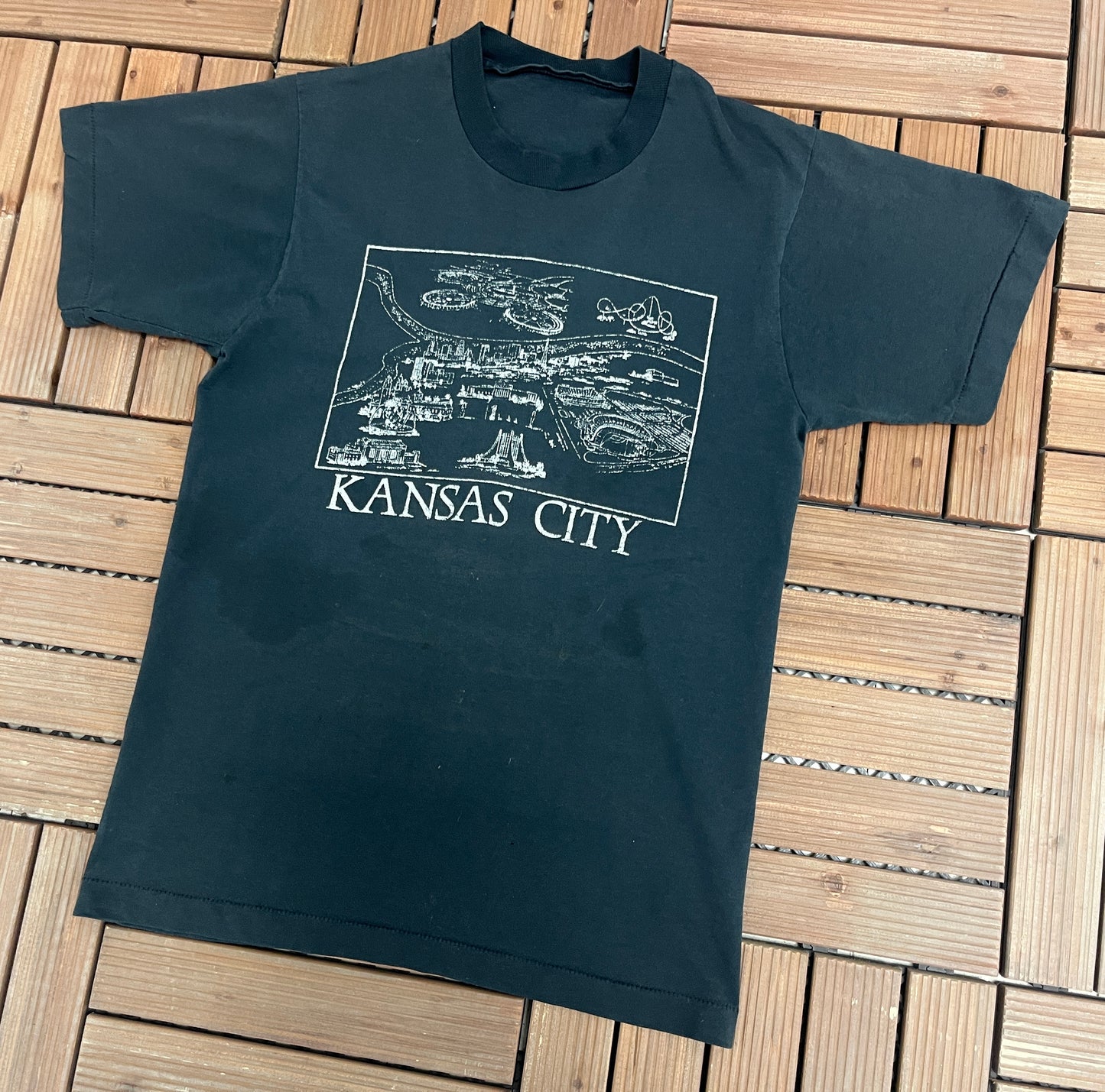 Kansas City Graphic Tee | Size Medium | Vintage 1990s Tourist Black T-Shirt |