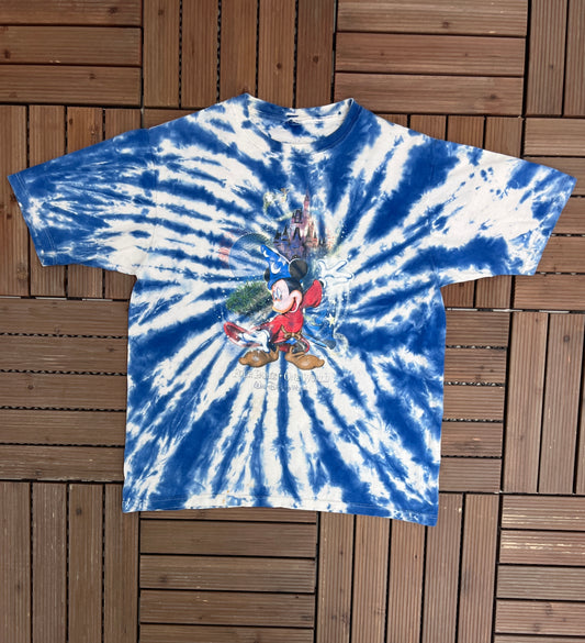 Walt Disney World Mickey Mouse Graphic Tee | Size Large | Vintage 2000s Disney Cartoon Tie Dye T-Shirt |