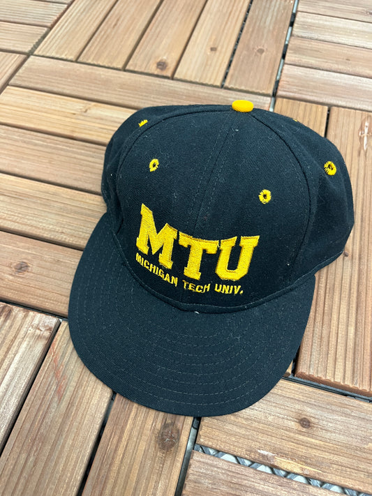 Michigan Tech Huskies Embroidered Graphic Hat | Snap Back Adjustable | Vintage 1990s College Sports Blue Cap | Free Shipping to USA |