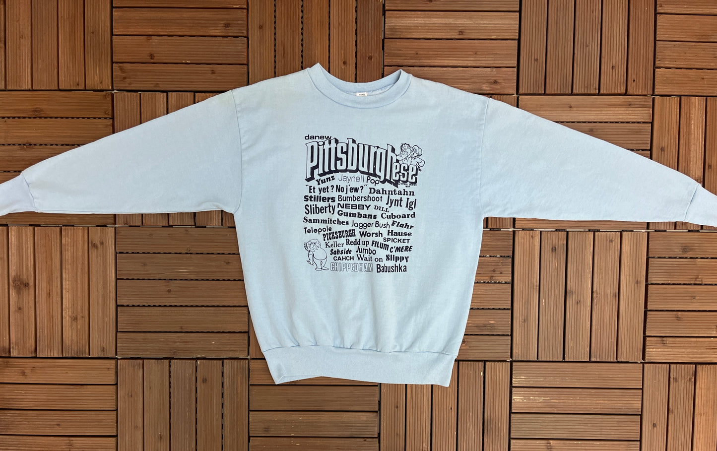 Pittsburgh Pittsburghese Slang Graphic Crewneck | Size X-Large | Vintage 1980s Tourist Blue Sweater | Made in USA | Free Shipping to USA |