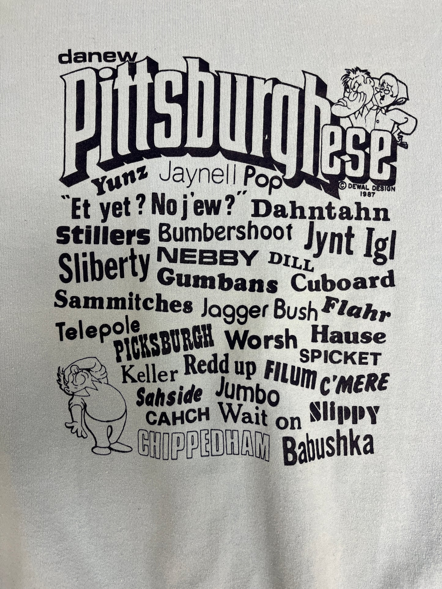 Pittsburgh Pittsburghese Slang Graphic Crewneck | Size X-Large | Vintage 1980s Tourist Blue Sweater | Made in USA | Free Shipping to USA |