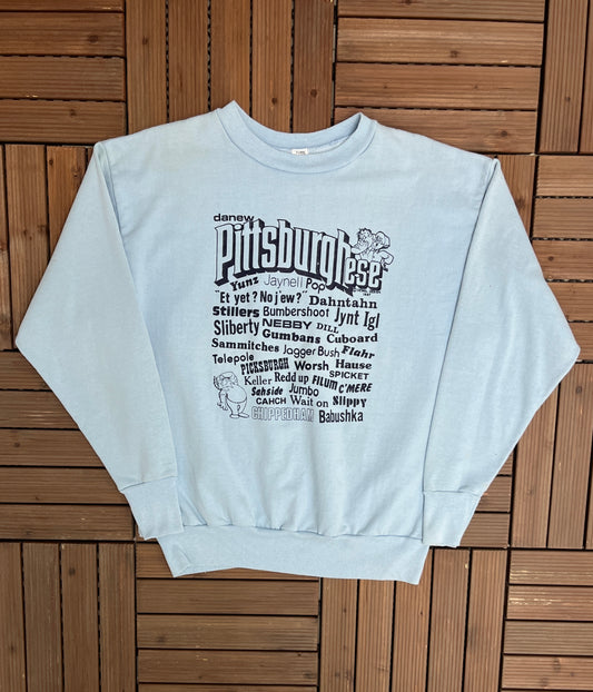 Pittsburgh Pittsburghese Slang Graphic Crewneck | Size X-Large | Vintage 1980s Tourist Blue Sweater | Made in USA | Free Shipping to USA |