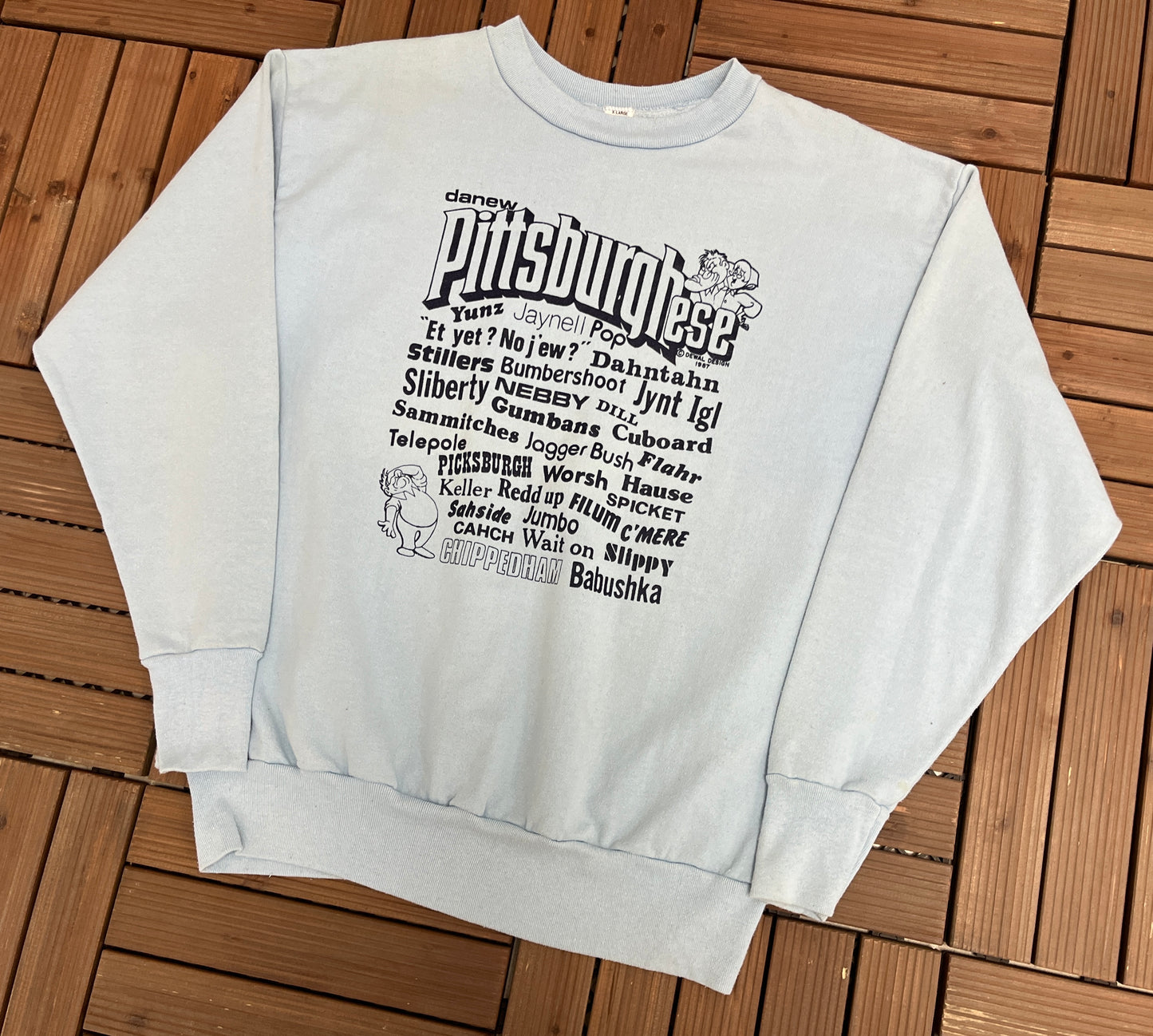 Pittsburgh Pittsburghese Slang Graphic Crewneck | Size X-Large | Vintage 1980s Tourist Blue Sweater | Made in USA | Free Shipping to USA |