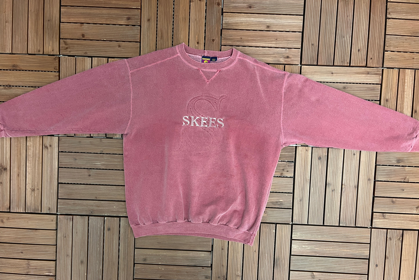 Skees Embroidered Graphic Crewneck | Size Large | Vintage 1990s Promotional Faded Red Sweater | Made in Canada | Free Shipping to USA |