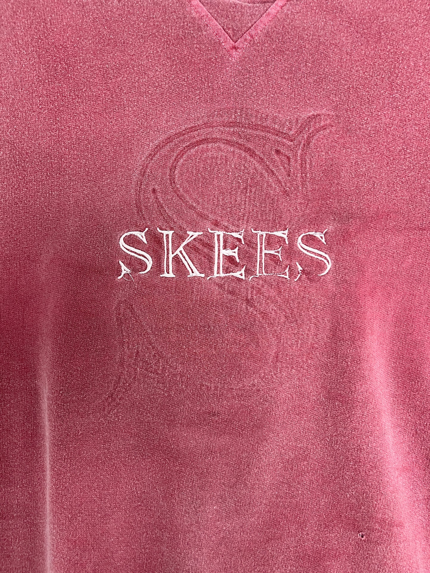 Skees Embroidered Graphic Crewneck | Size Large | Vintage 1990s Promotional Faded Red Sweater | Made in Canada | Free Shipping to USA |