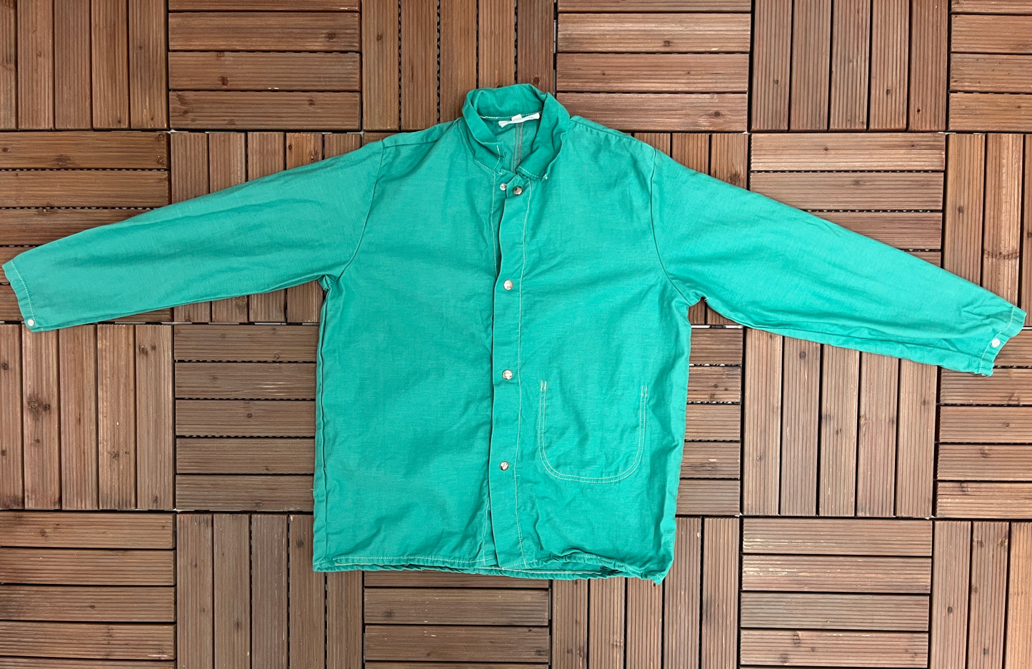 Green Plain Button Down Shirt | Size Large | Vintage 1990s Snap Buttons Light Green Collared Shirt | Free Shipping to USA |