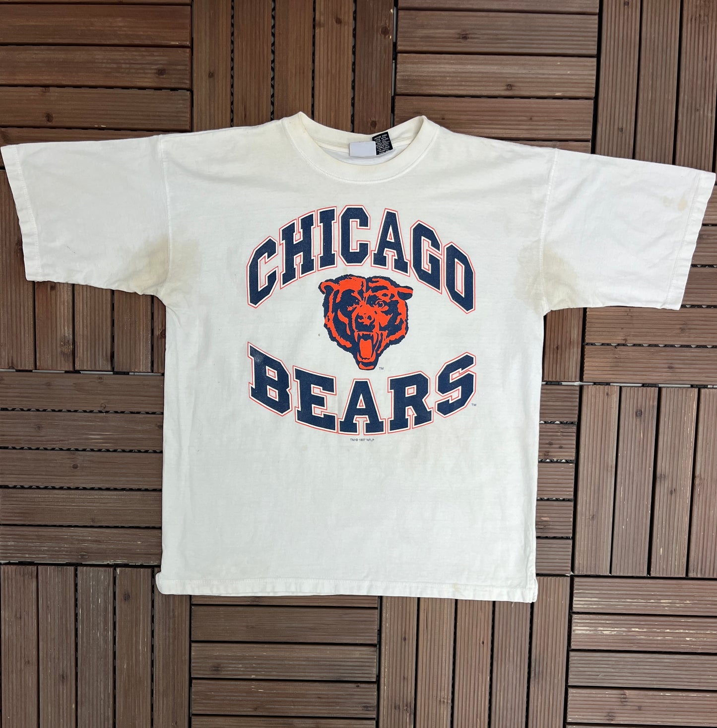 Chicago Bears Graphic Tee | Size X-Large | Vintage 1990s NFL Football White T-Shirt |