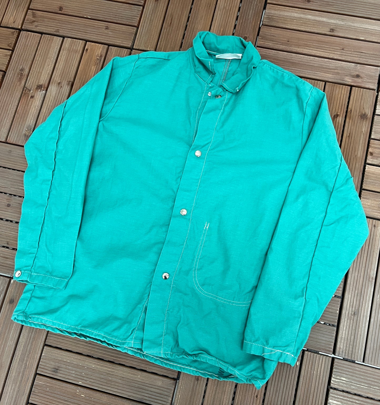 Green Plain Button Down Shirt | Size Large | Vintage 1990s Snap Buttons Light Green Collared Shirt | Free Shipping to USA |