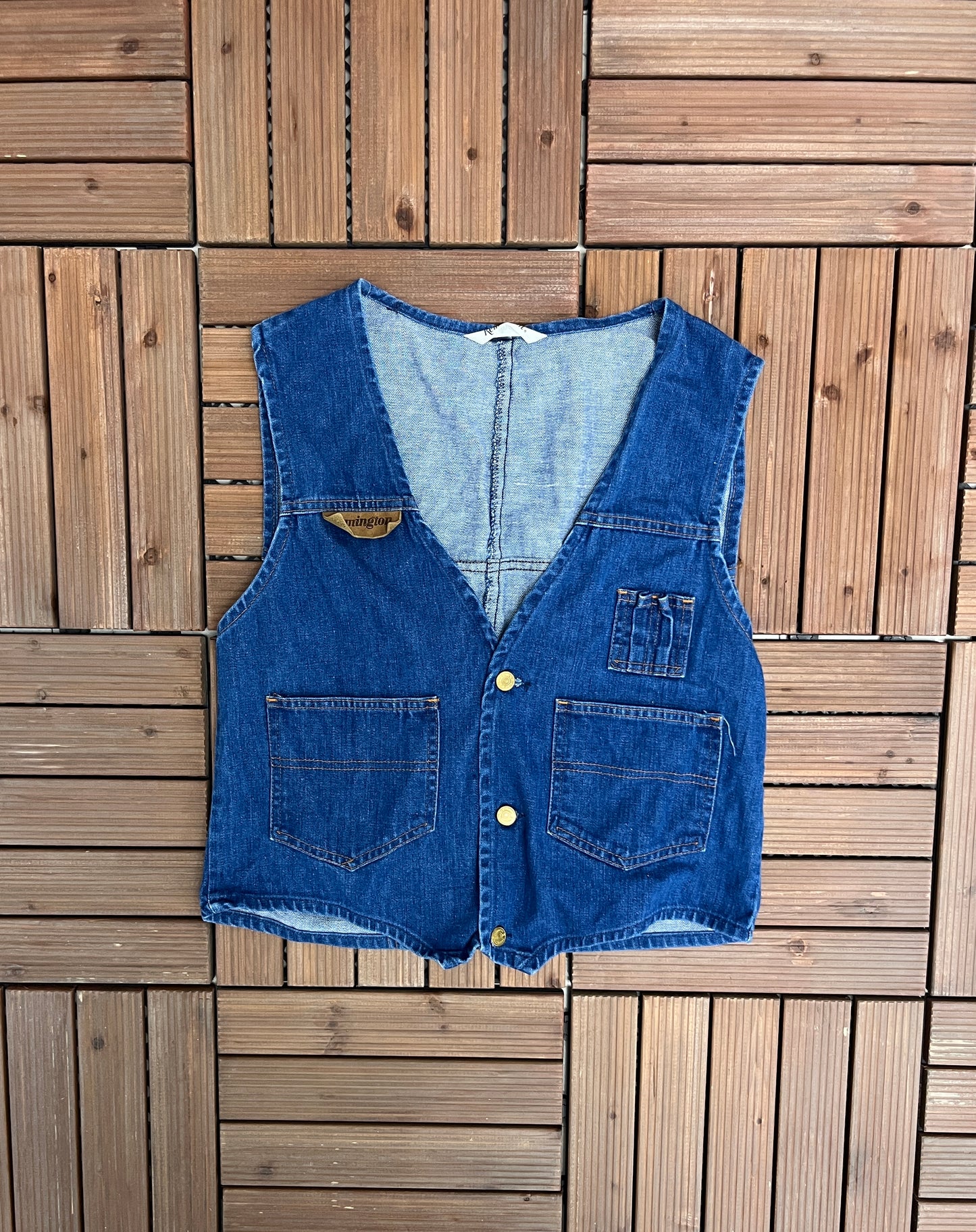 Remingtons Medium Blue Denim Jean Vests Jacket | Size Large | Vintage 1990s Branded Blue Vest |
