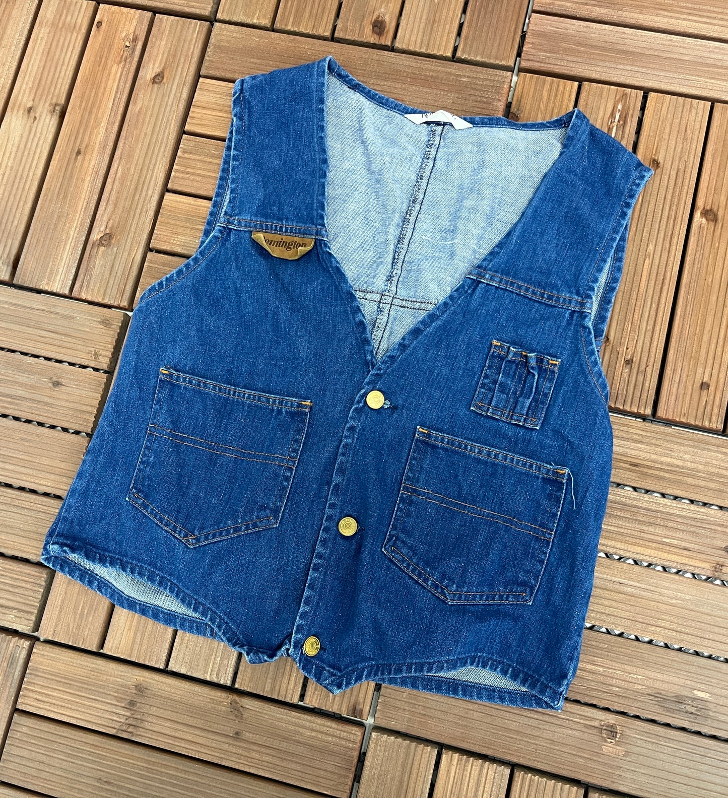 Remingtons Medium Blue Denim Jean Vests Jacket | Size Large | Vintage 1990s Branded Blue Vest |