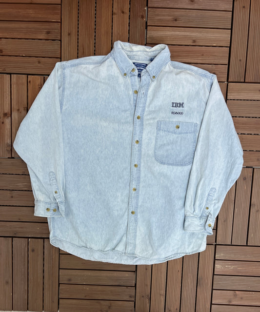 IBM Technology Embroidered Denim Shirt | Size X-Large | Vintage 2000s Denim Light Blue Thin Jean Jacket | Free Shipping to USA |