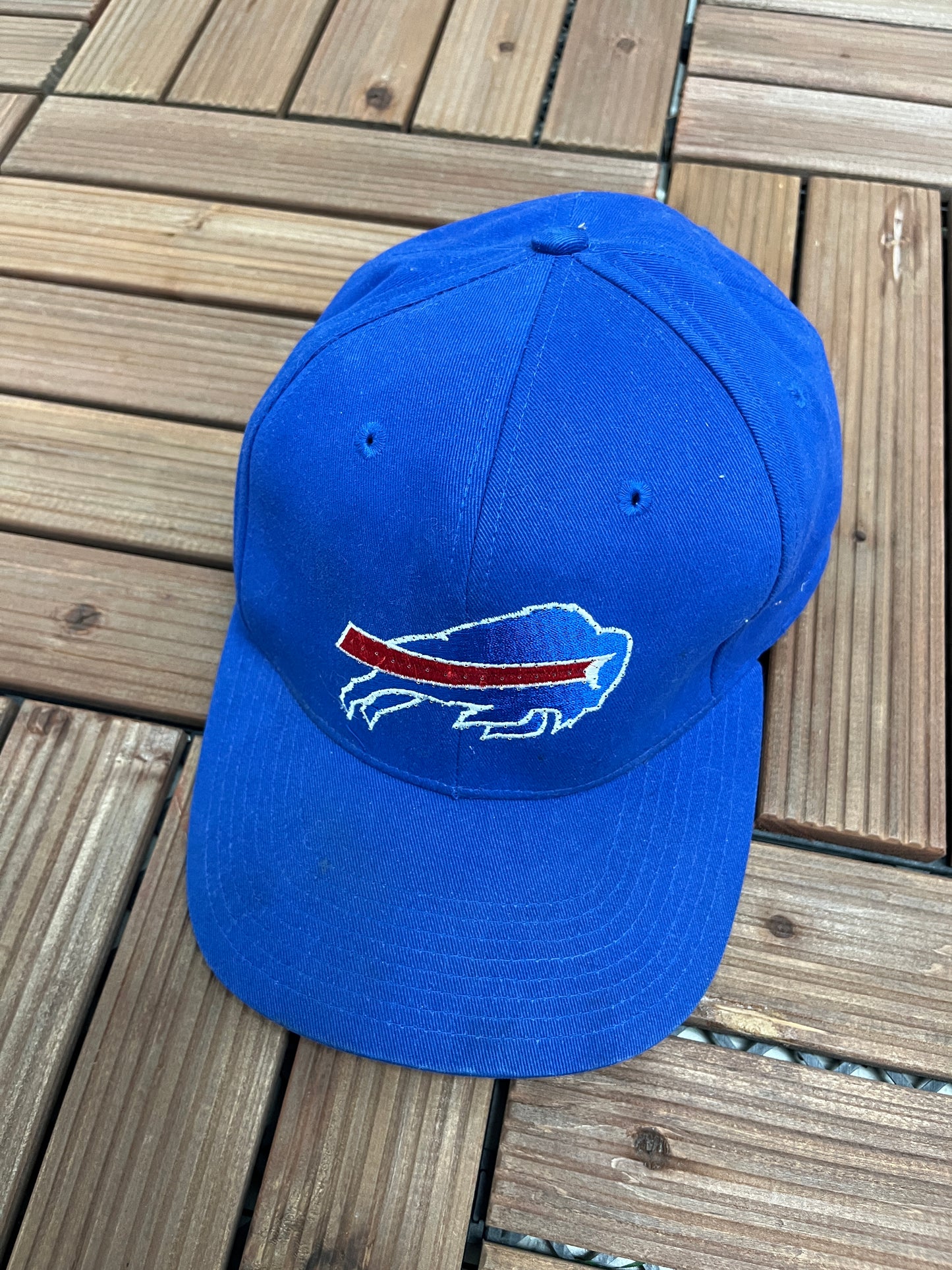 Buffalo Bills Embroidered Graphic Hat | Strap Back | Vintage 1990s NFL Football Blue Cap |