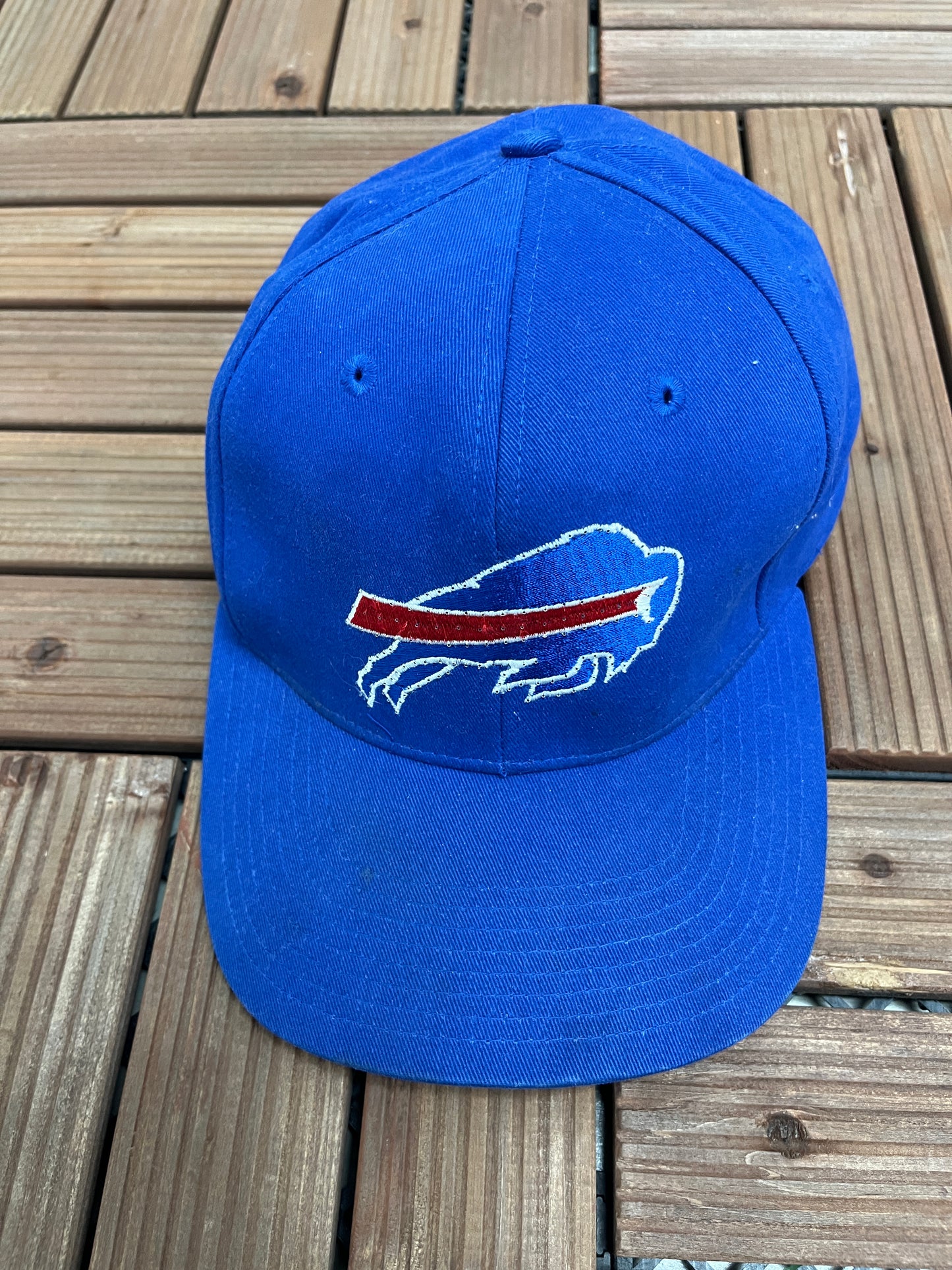 Buffalo Bills Embroidered Graphic Hat | Strap Back | Vintage 1990s NFL Football Blue Cap |