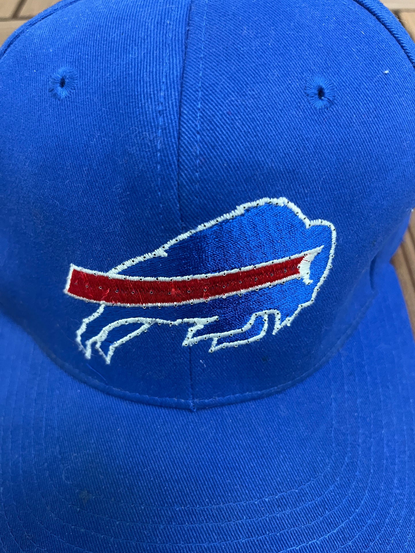 Buffalo Bills Embroidered Graphic Hat | Strap Back | Vintage 1990s NFL Football Blue Cap |