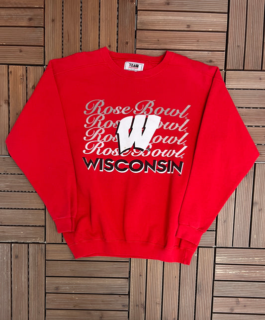 Wisconsin Badgers Rose Bowl Graphic Crewneck | Size X-Large | Vintage 1990s College Sports Red Sweater |