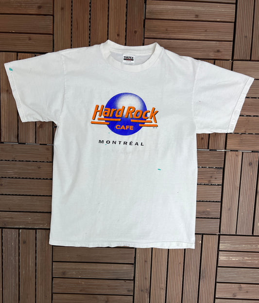 Hard Rock Cafe Montreal Graphic Tee | Size Large | Vintage 1990s Promotional Classic White Collectors T-Shirt |