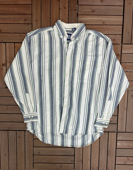 Gap Striped Button Down Shirt | Size Large | Vintage 2000s Promotional Branded Casual Striped Button Shirt |