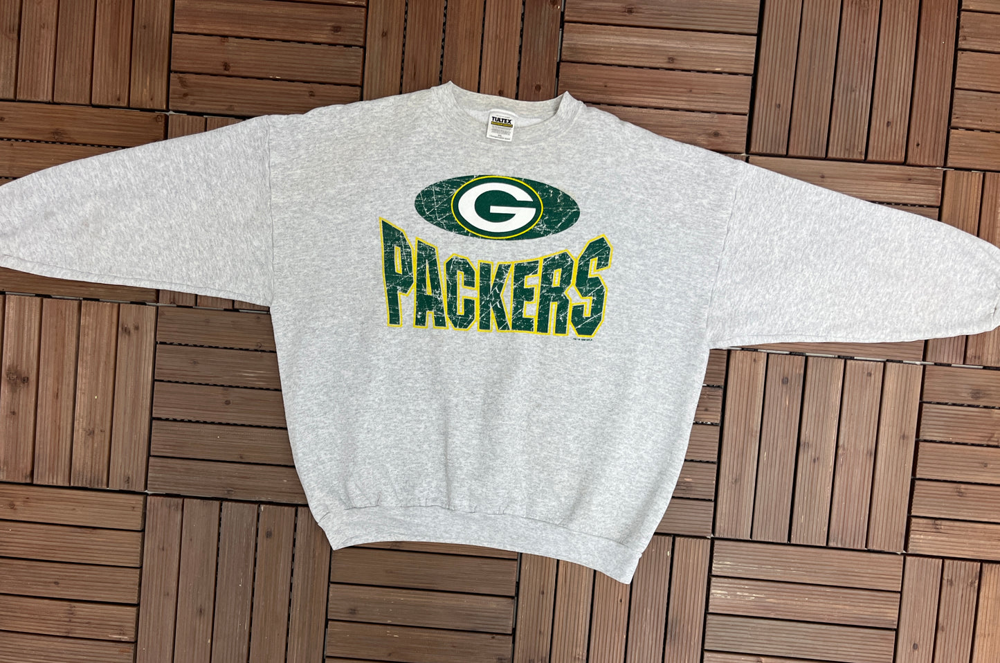 Green Bay Packers Graphic Crewneck | Size XXX-Large | Vintage 1990s NFL Football Grey Sweater | Tultex Neck Tag |