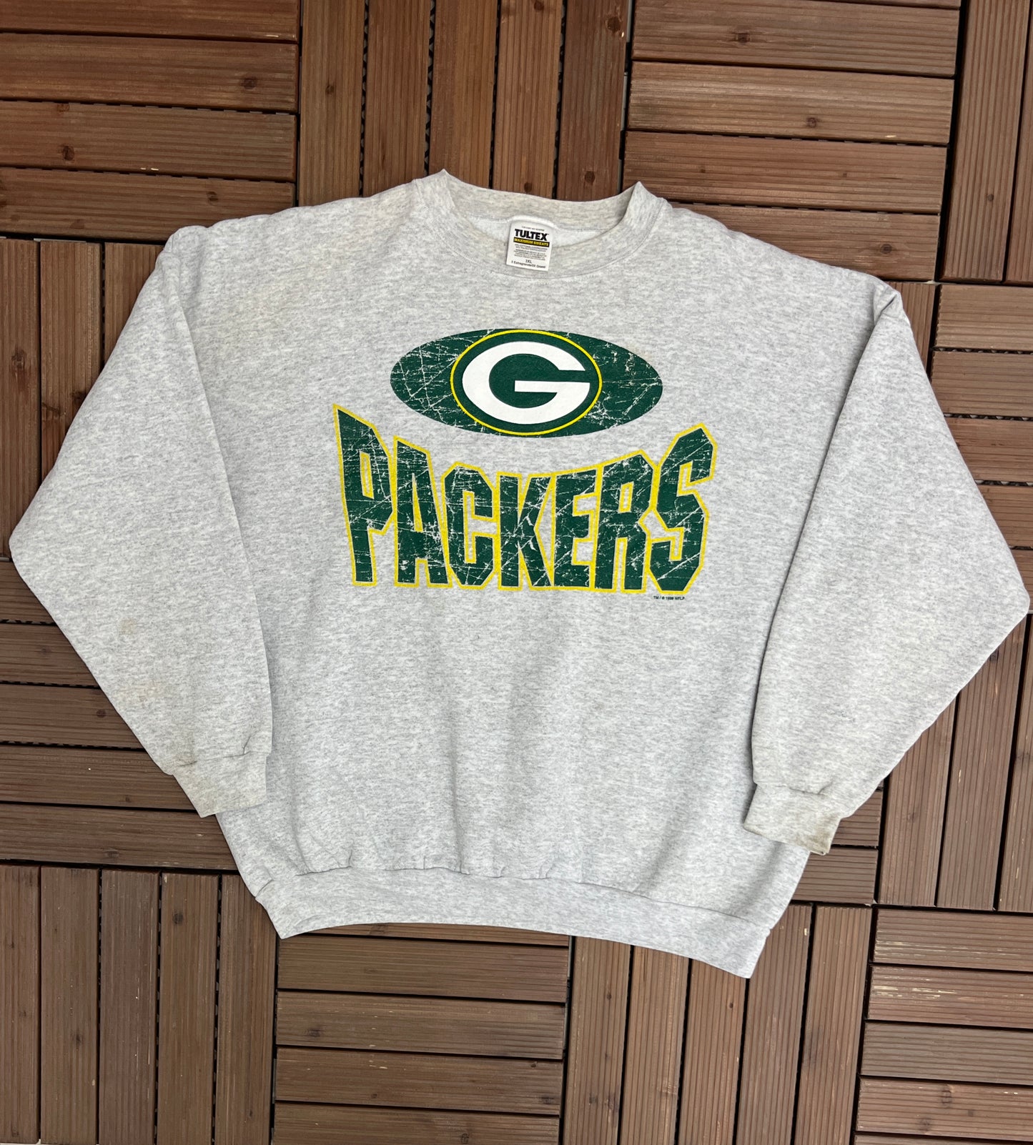 Green Bay Packers Graphic Crewneck | Size XXX-Large | Vintage 1990s NFL Football Grey Sweater | Tultex Neck Tag |