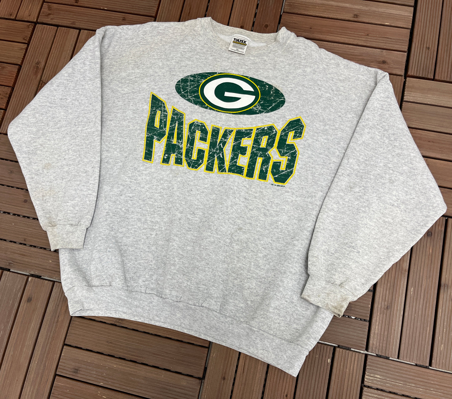 Green Bay Packers Graphic Crewneck | Size XXX-Large | Vintage 1990s NFL Football Grey Sweater | Tultex Neck Tag |