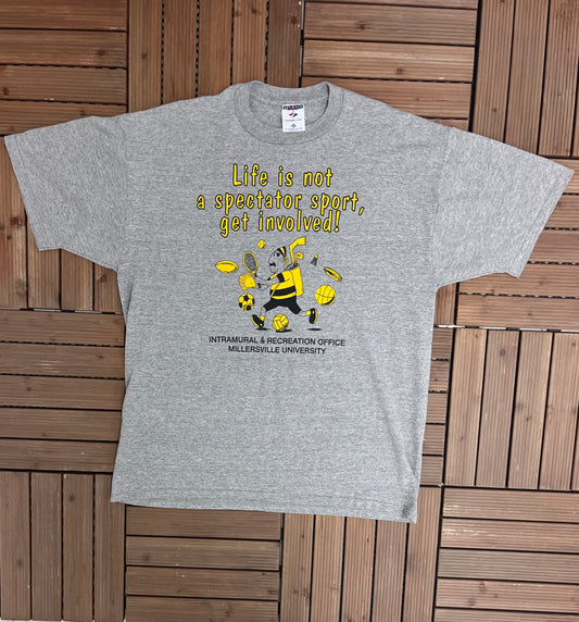 Millersville University Life Is Not A Spectator Sport Graphic Tee | Size X-Large | Vintage 2000s Grey T-Shirt |