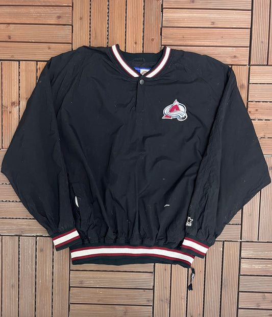 Colorado Avalanche Stitched Windbreaker | Size XX-Large | Vintage 1990s NHL Hockey Black Starter Jacket |