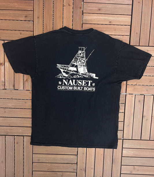 Nauset Marines Custom Build Boats Graphic Tee | Size X-Large | Vintage 1990s Single Stitch Black T-Shirt |