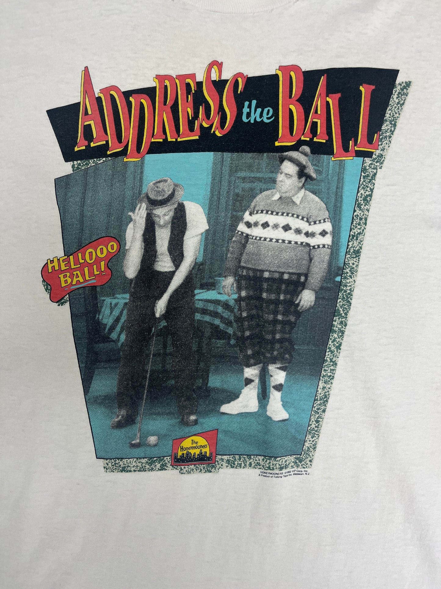 The Honeymooners Address The Ball Graphic Tee | Size X-Large | Vintage 1990s Promotional Sitcom Television Series White T-Shirt |