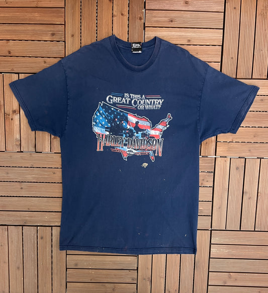 Harley Davidson of Nassau, Bahamas Graphic Tee | Size X-Large | Vintage 2000s Motorcycle Biker Blue T-shirt