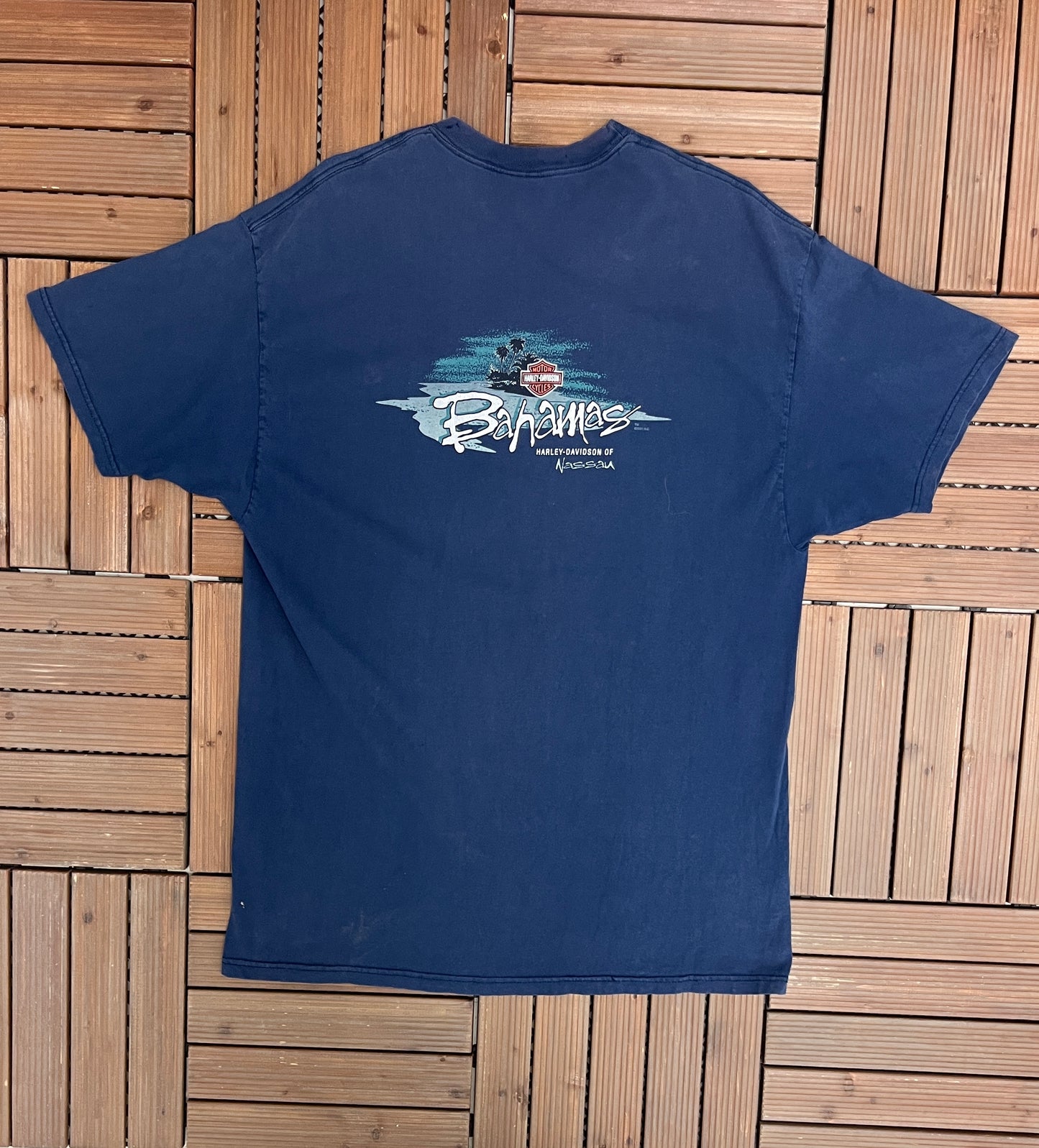 Harley Davidson of Nassau, Bahamas Graphic Tee | Size X-Large | Vintage 2000s Motorcycle Biker Blue T-shirt