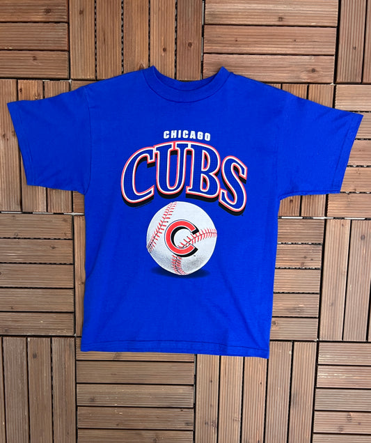 Chicago Cubs Graphic Tee | Size Youth Large | Vintage 2000s MLB Baseball Blue T-Shirt |