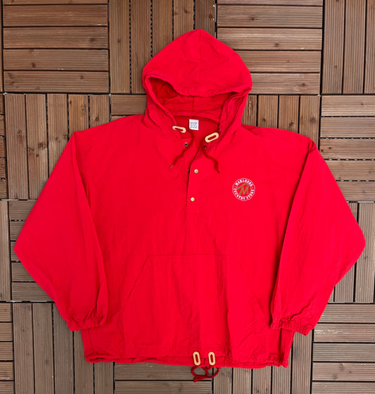 Marlboro Country Store Graphic Windbreaker | Size X-Large | Vintage 1990s Marlboro Cigarettes Promotional Red Windbreaker |