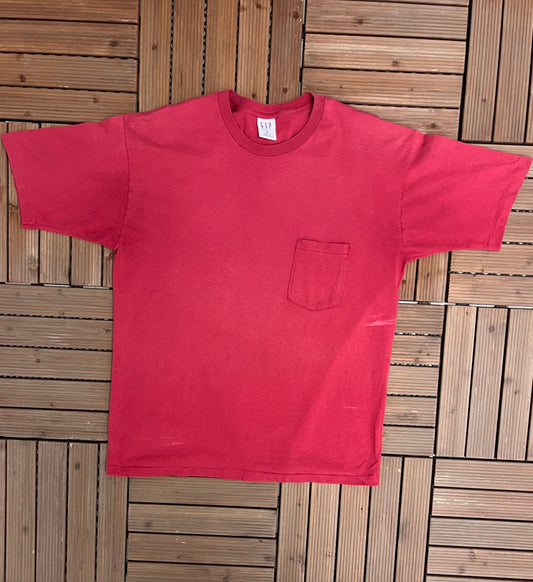 Gap Pocket Blank Red T-Shirt | Size X-Large | Vintage 1990s Made in USA Branded Red T-Shirt |