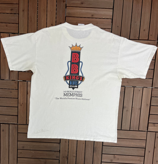 BB King's Blues Club Graphic Tee | Size X-Large | Vintage 1990s Single Stitch Promotional White T-Shirt |