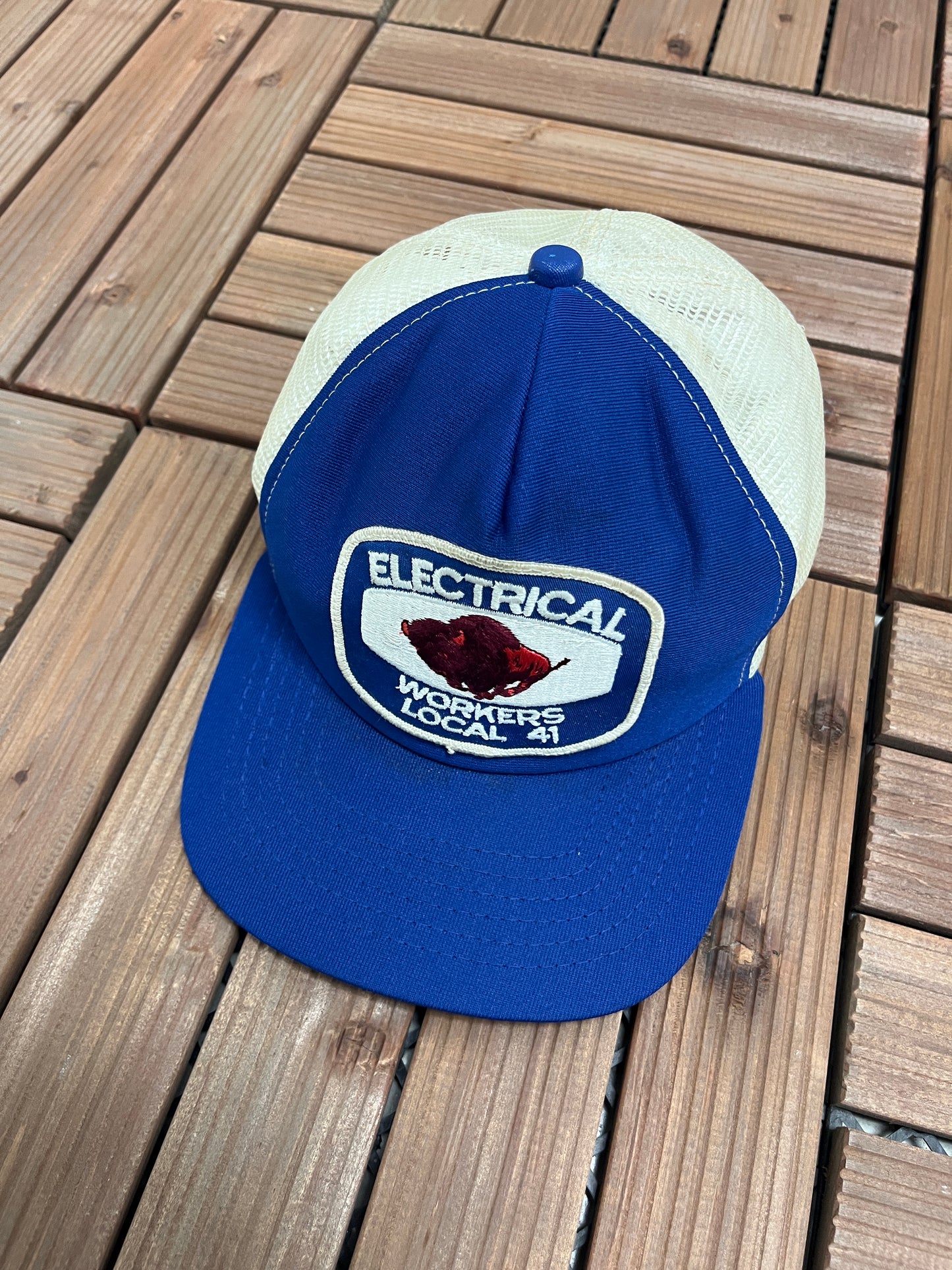 Electrical Workers Local 41 Buffalo Graphic Hat | Snap Back | Vintage 1990s Made in USA Blue Snap Back Cap |