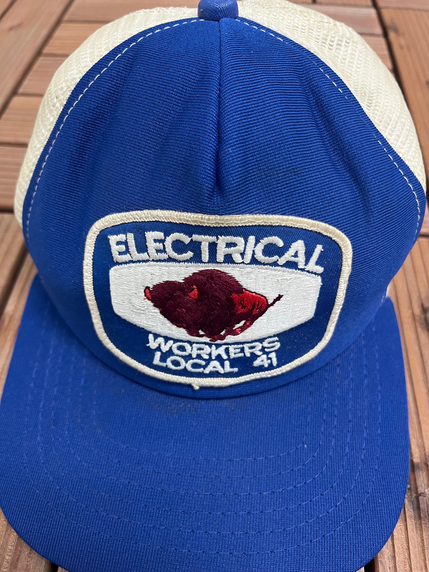 Electrical Workers Local 41 Buffalo Graphic Hat | Snap Back | Vintage 1990s Made in USA Blue Snap Back Cap |