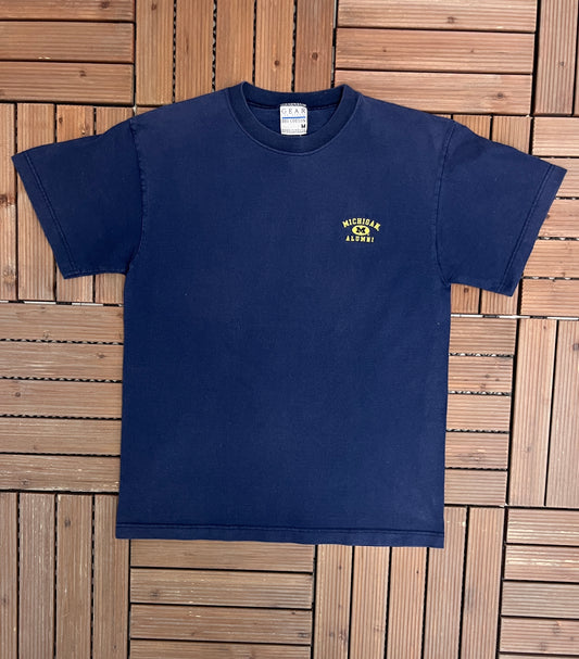 Michigan Wolverines Alumni Embroidered Graphic Tee | Size Medium | Vintage 1990s College Sports Blue T-Shirt | Free Shipping to USA |