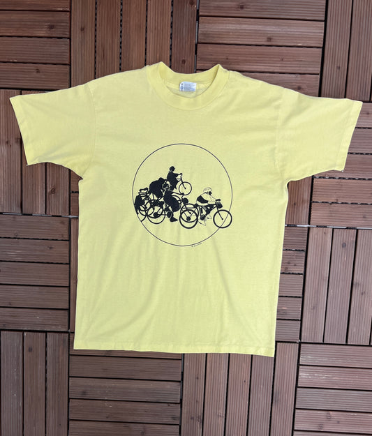 Rails to Trails Conservancy Tour Graphic Tee | Size Large | Vintage 1990s Single Stitch Yellow T-Shirt |