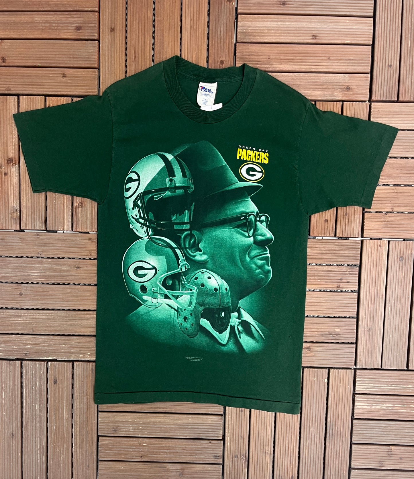 Green Bay Packers Vince Lombardi Graphic Tee | Size Medium | Vintage 1990s NFL Football Single Stitch Green T-Shirt | Free Shipping to USA |