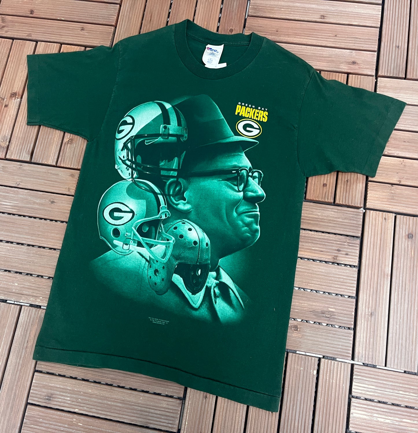 Green Bay Packers Vince Lombardi Graphic Tee | Size Medium | Vintage 1990s NFL Football Single Stitch Green T-Shirt | Free Shipping to USA |