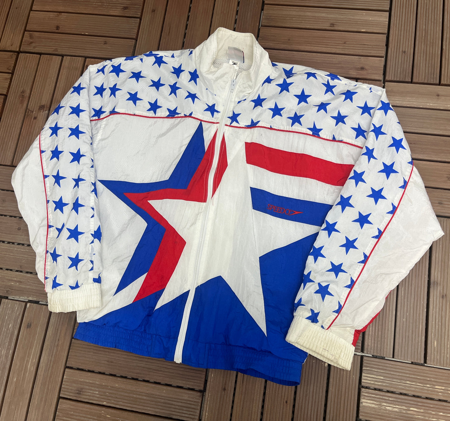 United States of America Speedo Graphic Windbreaker | Size Medium | Vintage 1990s Promotional White Windbreaker |