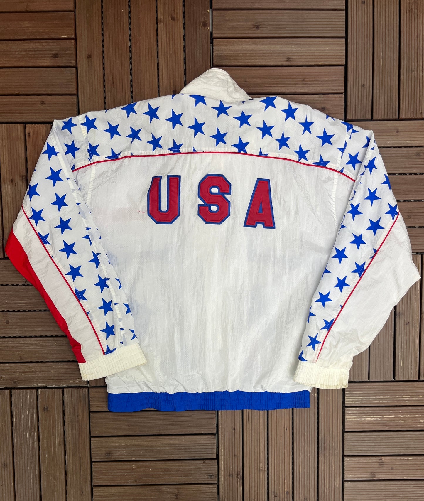 United States of America Speedo Graphic Windbreaker | Size Medium | Vintage 1990s Promotional White Windbreaker |