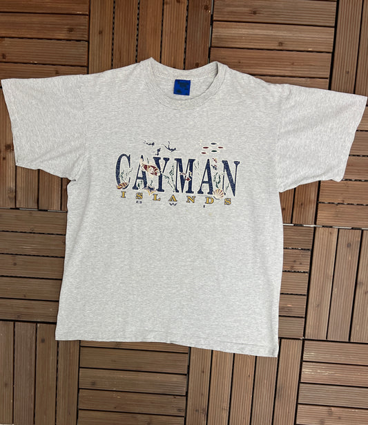 Cayman Islands Graphic Tee | Size X-Large | Vintage 1990s Single Stitch Tourist Grey T-Shirt |