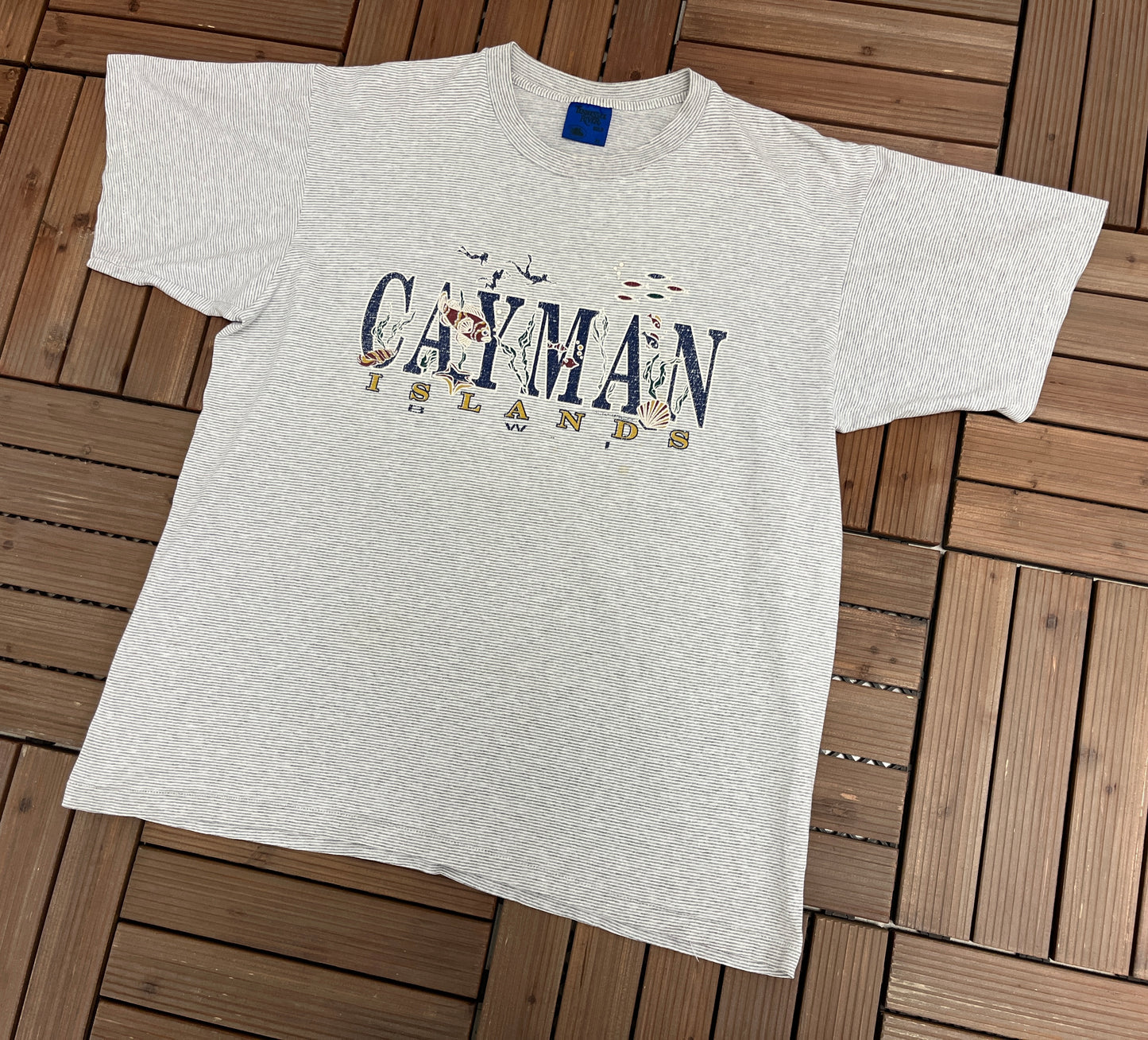 Cayman Islands Graphic Tee | Size X-Large | Vintage 1990s Single Stitch Tourist Grey T-Shirt |