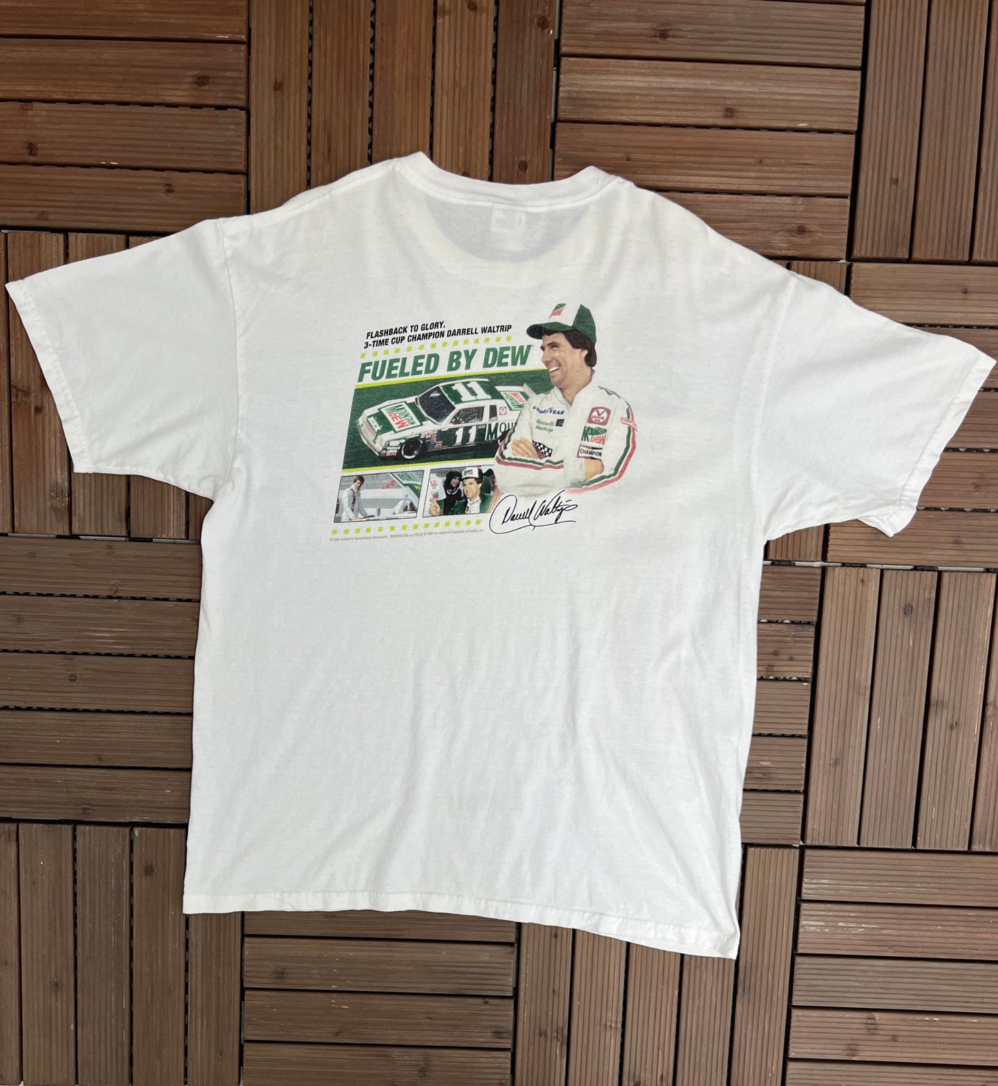 Darrell Waltrip Mountain Dew Racing Graphic Tee | Size X-Large | Vintage 2000s NASCAR Racing White T-Shirt |