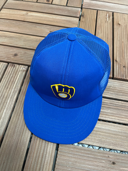 Milwaukee Brewers Embroidered Graphic Hat | Snap Back | Vintage 1990s MLB Baseball Trucker Blue Cap |