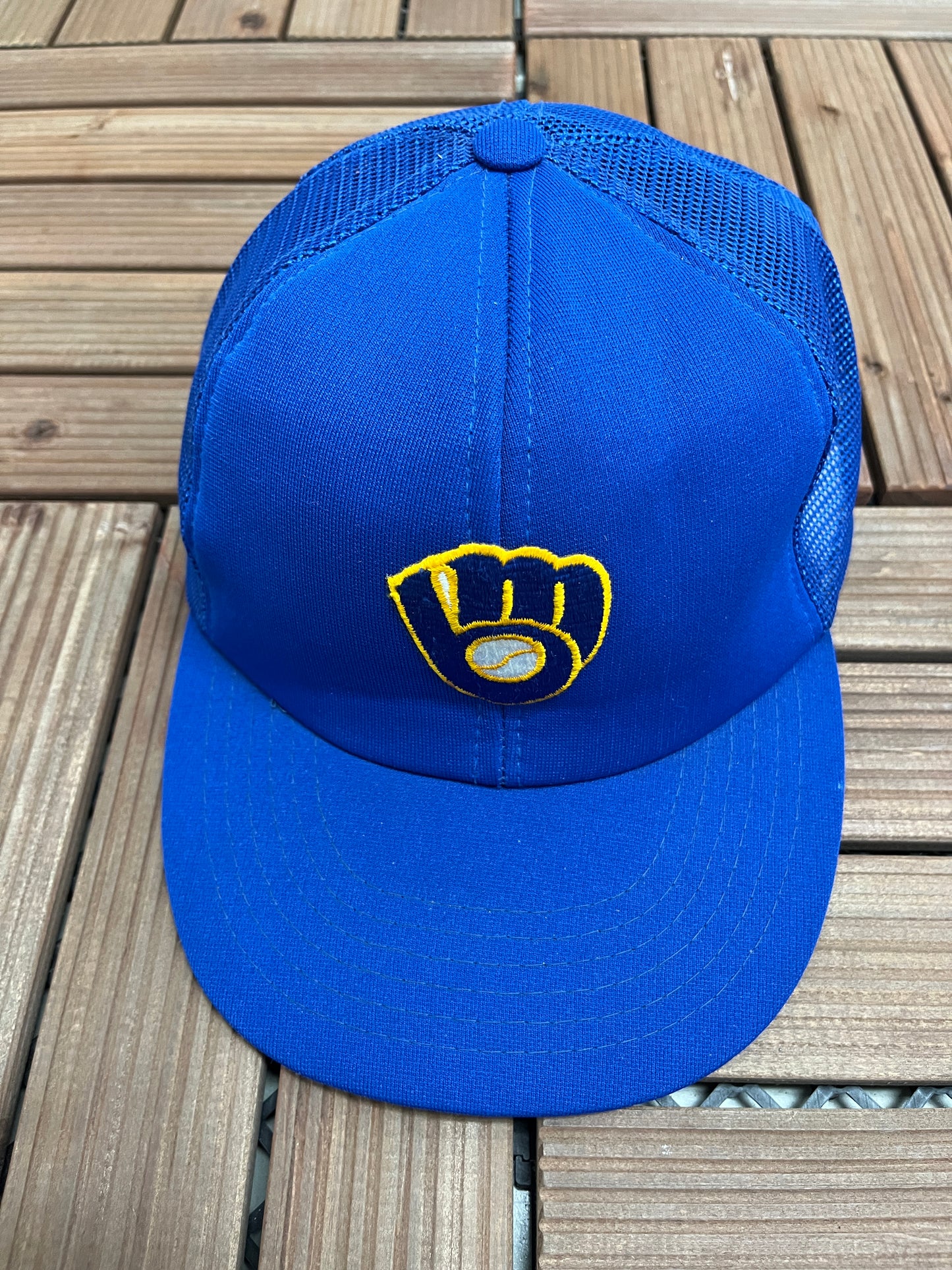 Milwaukee Brewers Embroidered Graphic Hat | Snap Back | Vintage 1990s MLB Baseball Trucker Blue Cap |