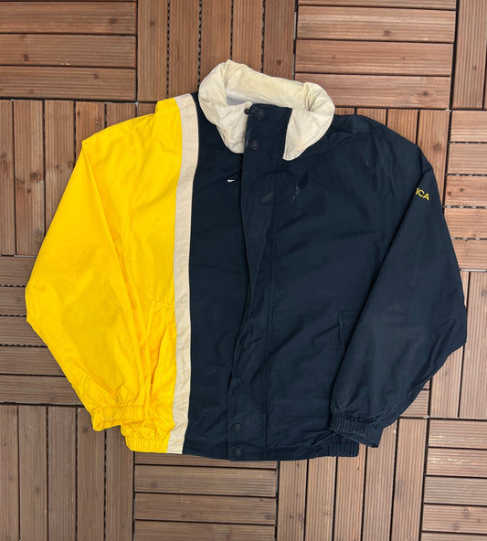 Nautica Colour Blocked Graphic Windbreaker | Size Large | Vintage 2000s Branded Yellow & Blue Windbreaker Jacket |